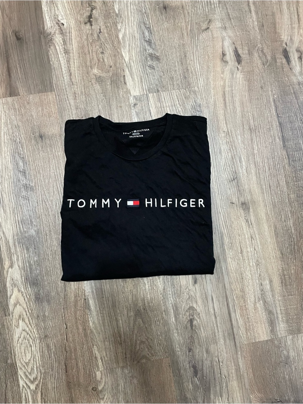 Tommy Hilfiger Black Logo Crewneck T-Shirt with Flag